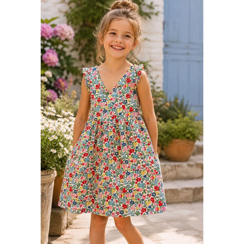Mini BODEN White Multicolor Floral Mini Dress   Girls Size 5 - 6 years